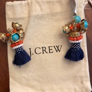 JCrew Navy and Teal Tassel Earrings